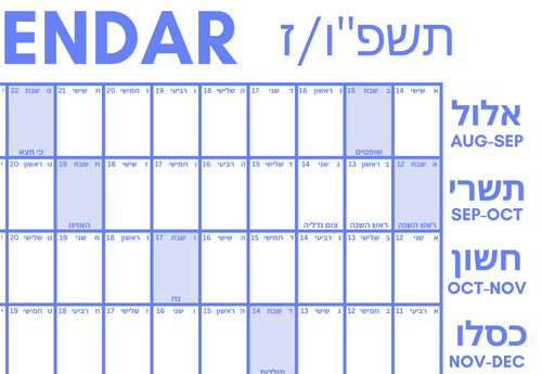 Big Jewish Calendar - Hebrew - Blue ~ PRE ORDER